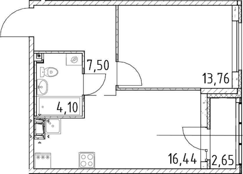 1-комнатная квартира 41.8 м², 9/17 эт., ЖК «Город Первых»